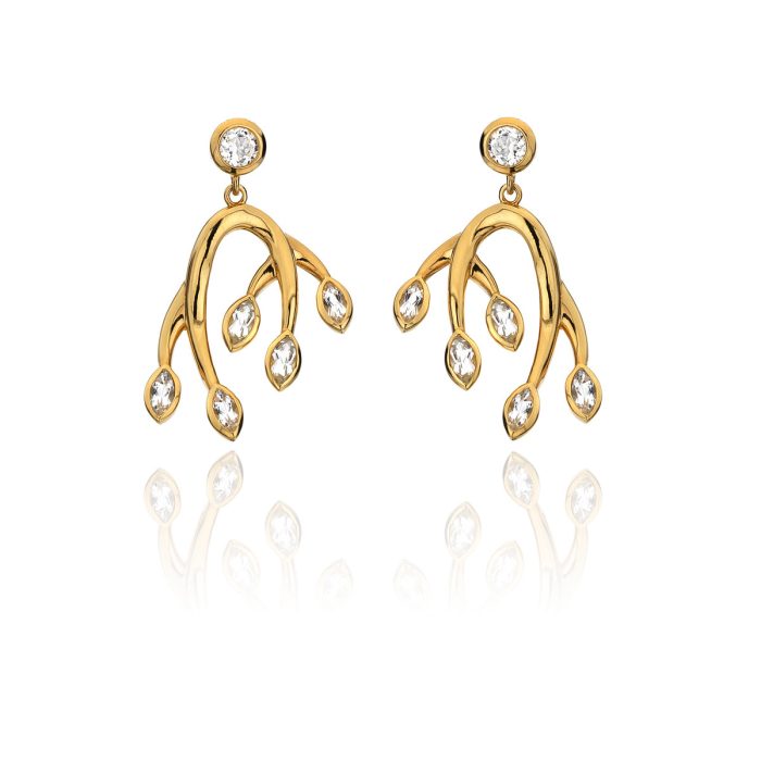 18ct Gold Plated Sterling Silver Topaz Branch Earrings