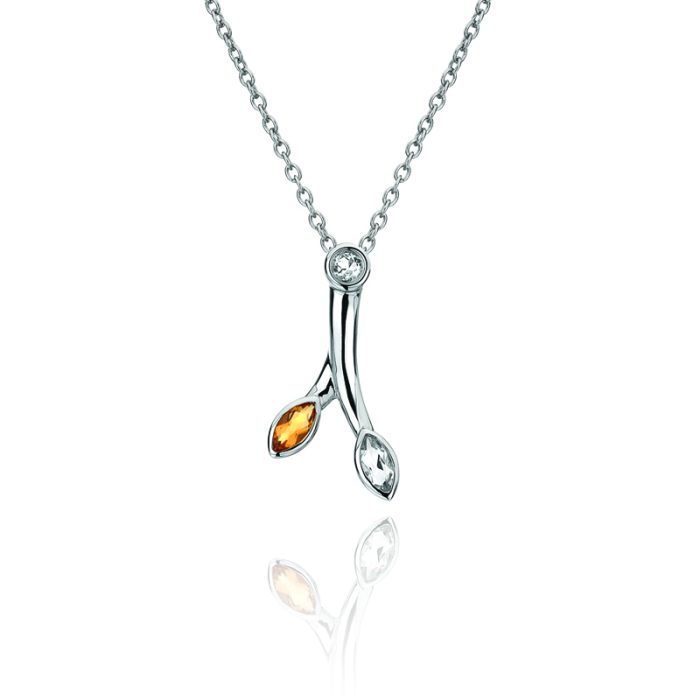 Rhodium Plated Sterling Silver Topaz & Citrine Necklace