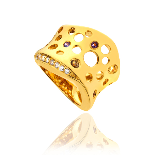18ct Gold Plated Sterling Silver Semi Precious Gemstone Statement Ring