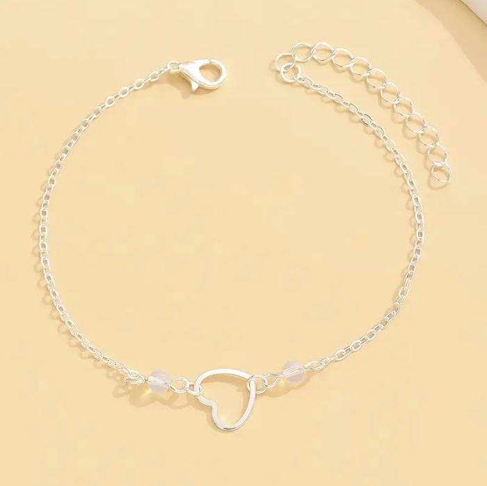 Silver Heart Charm Anklet