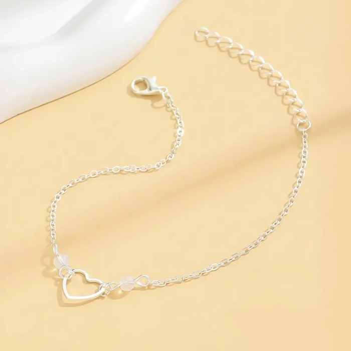 Silver Heart Charm Anklet